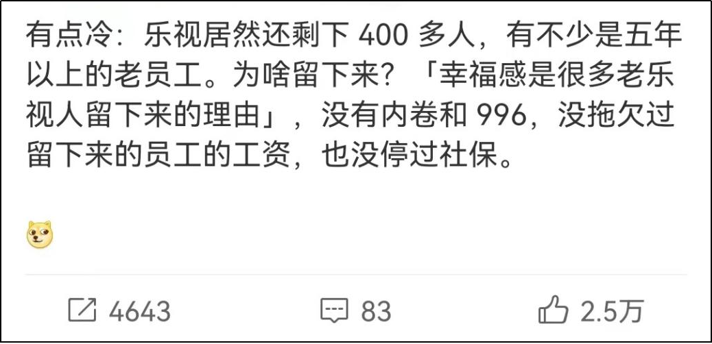 微博讨论乐视没有内卷和996